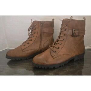 New SO Women's Brown Lace Up Ankle Boots With Zipper Brown Size 10